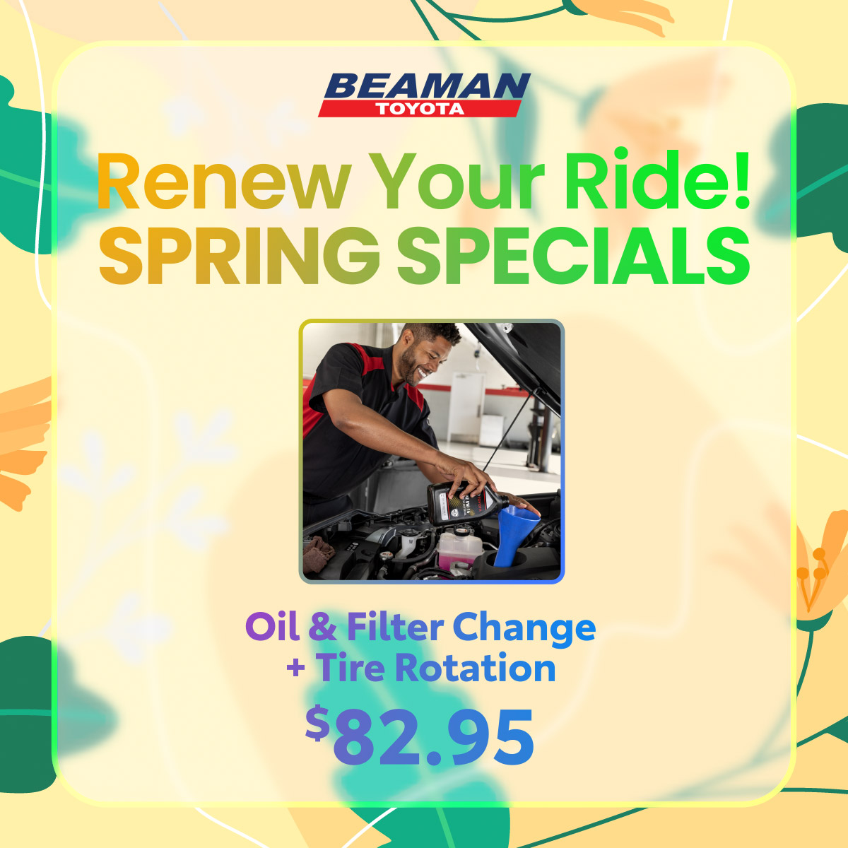 Oil and Filter Change + Tire Rotation $82.95