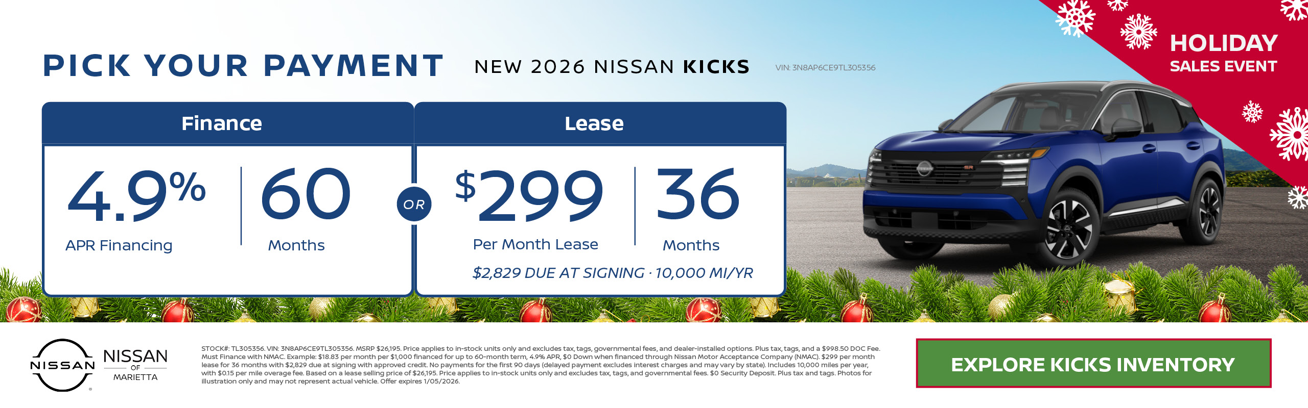 2026 Nissan Kicks Finance or Lease offer
