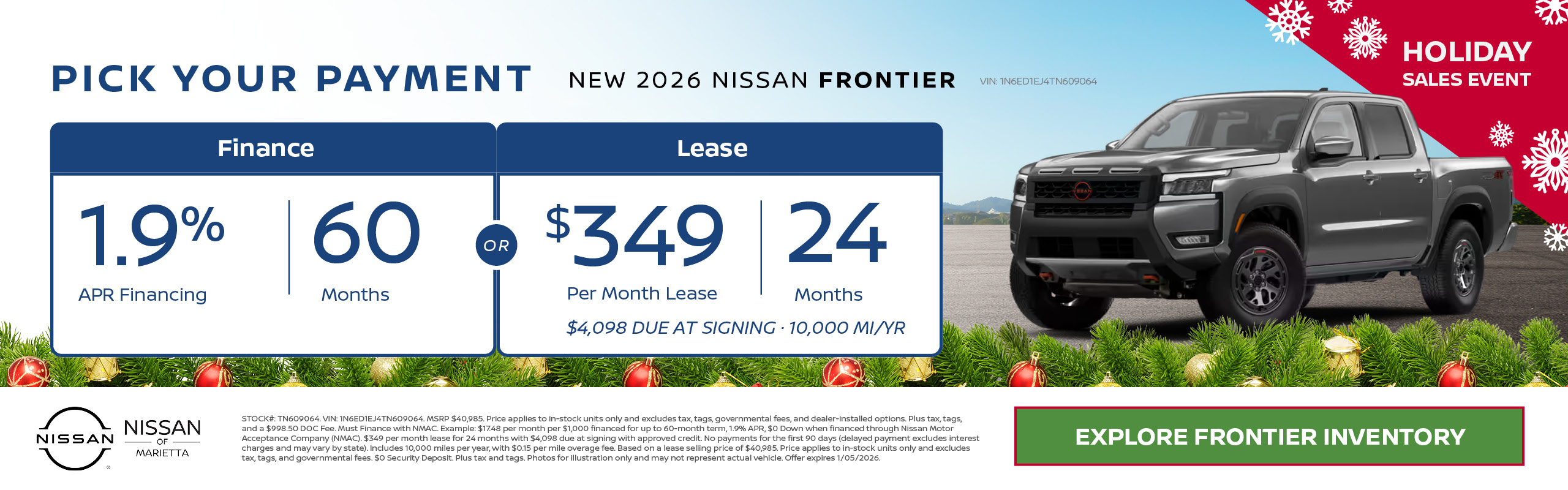 2026 Nissan Frontier Finance or Lease offer