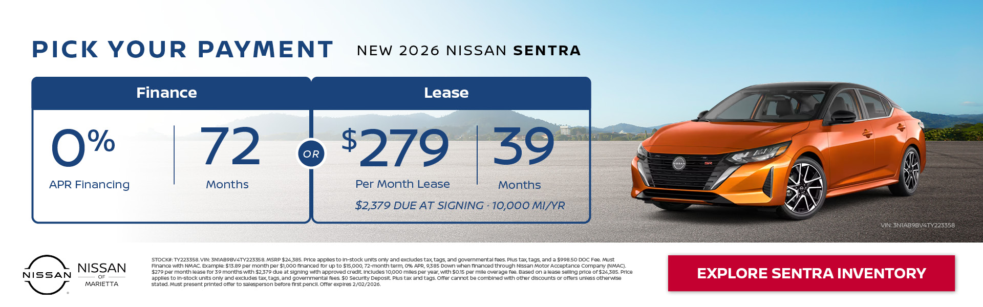 2026 Nissan Sentra Finance or Lease offer