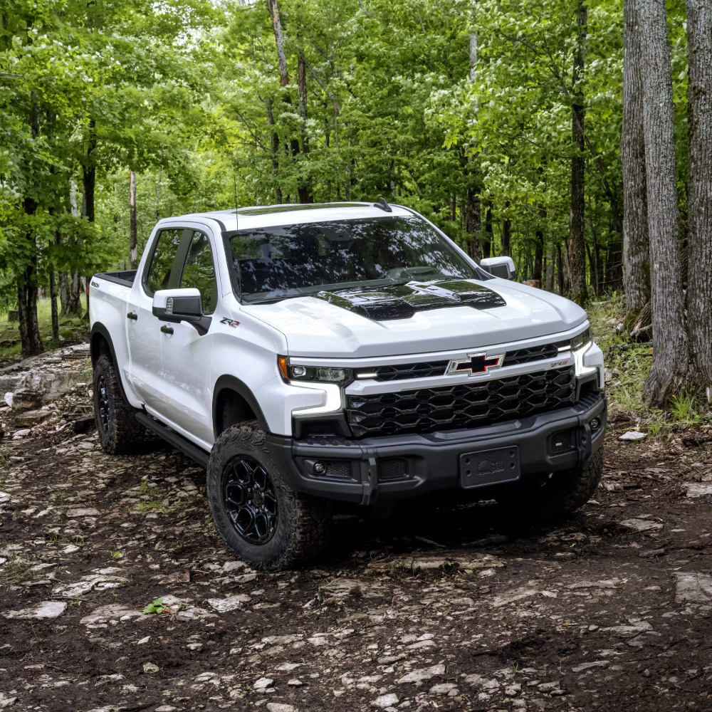 2025 ram tradesman white truck in woods