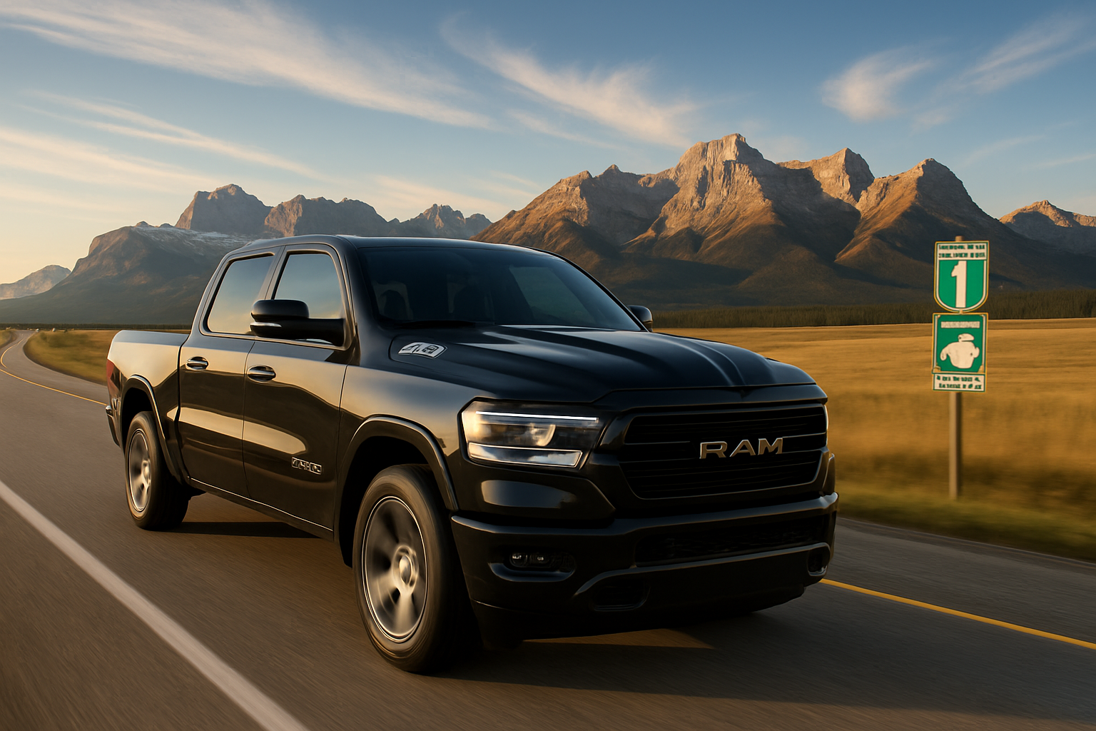 Ram 1500 on an Alberta highway — built for Canadian towing conditions