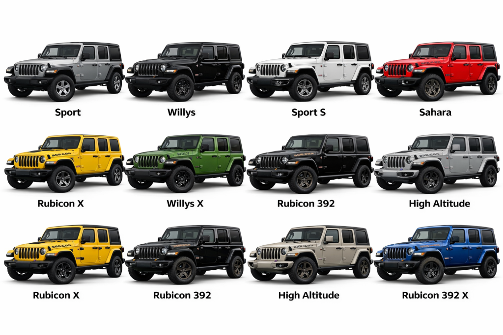 different Jeep Wrangler Trim levels and Models