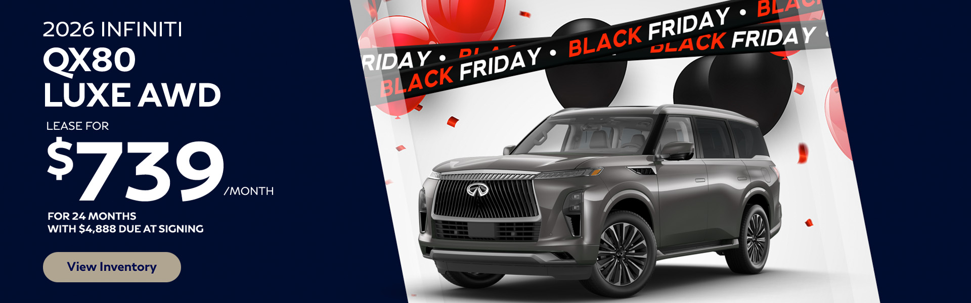 2026 INFINITI QX80 LUXE AWD Lease for $739 for 24 months With $4,888 due at signing