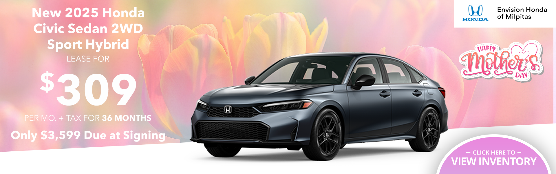 2025 Honda Civic Sedan 2WD Sport Hybrid Lease - Pink Flowers