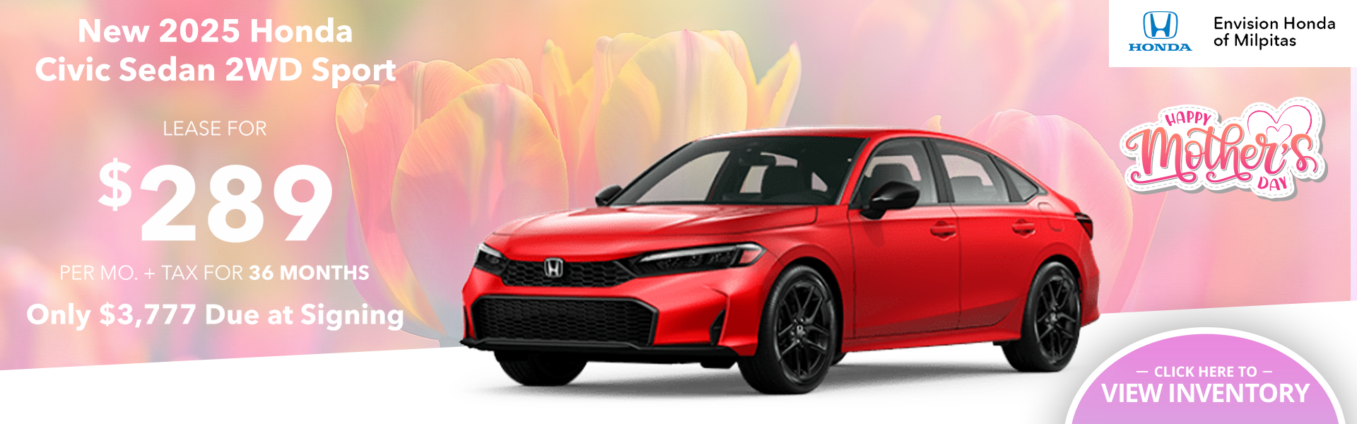 2025 Honda Civic Sedan 2WD Sport Lease - Pink Flowers