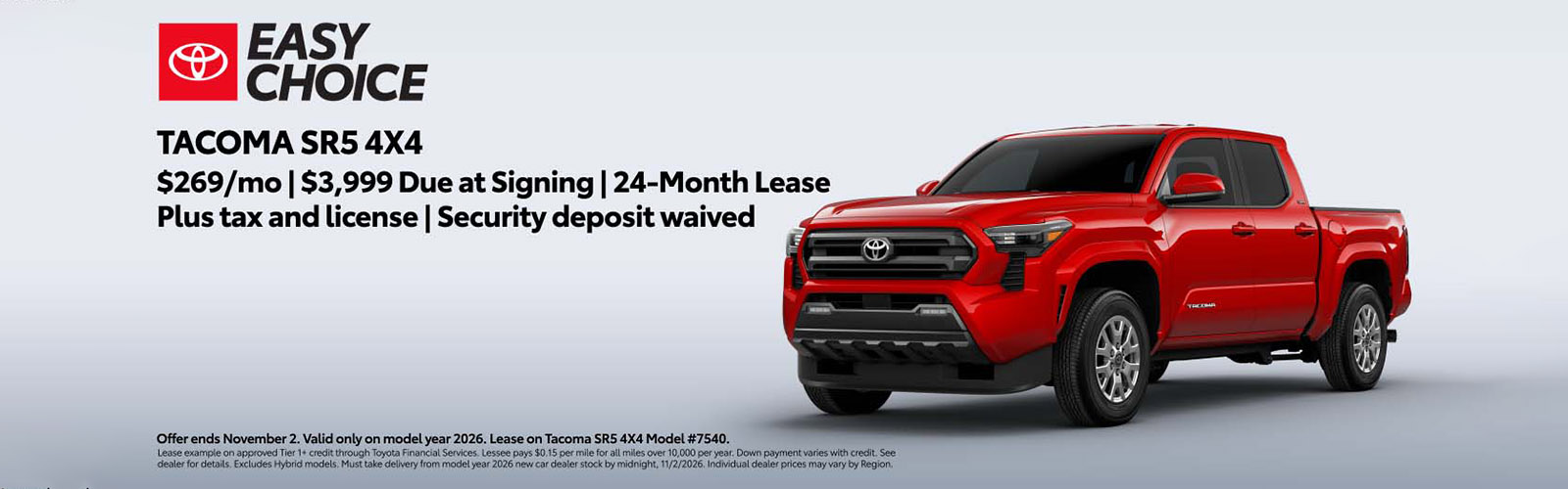 Attractive offers on a New Toyota Tacoma - Lease