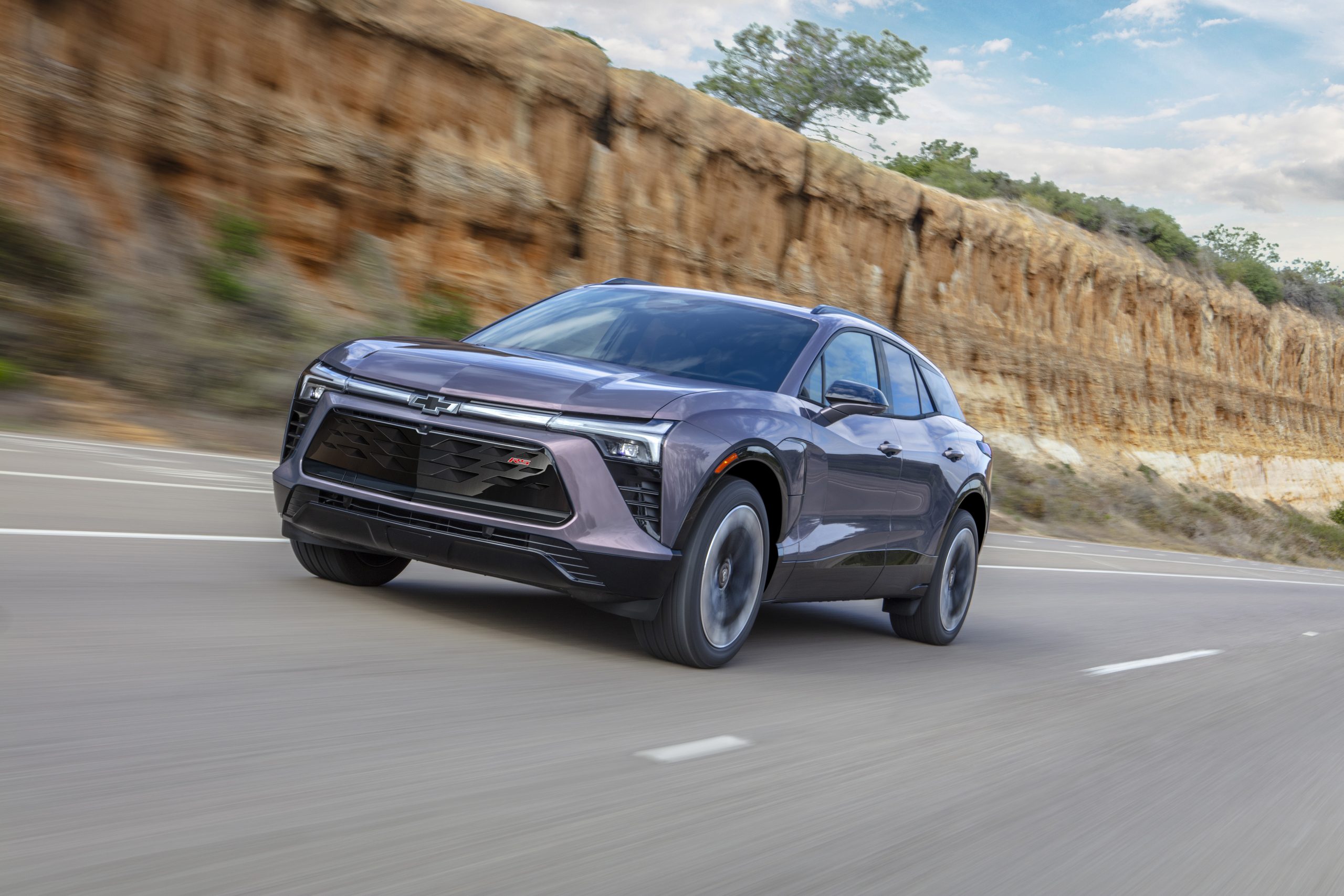 2025 Chevrolet Blazer EV driving near Calgary