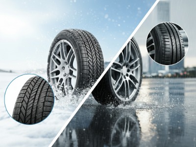 All-season tire tread comparison showing less aggressive pattern