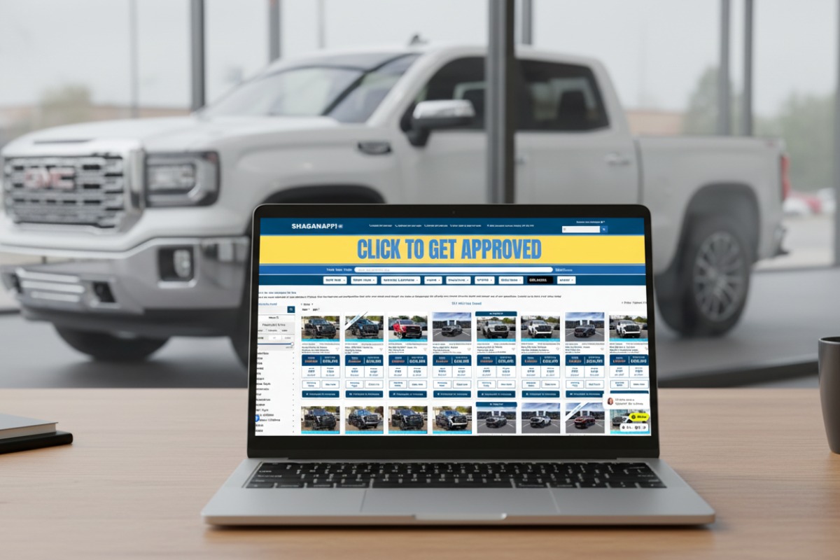Online GMC inventory listings on a laptop at Shaganappi GM