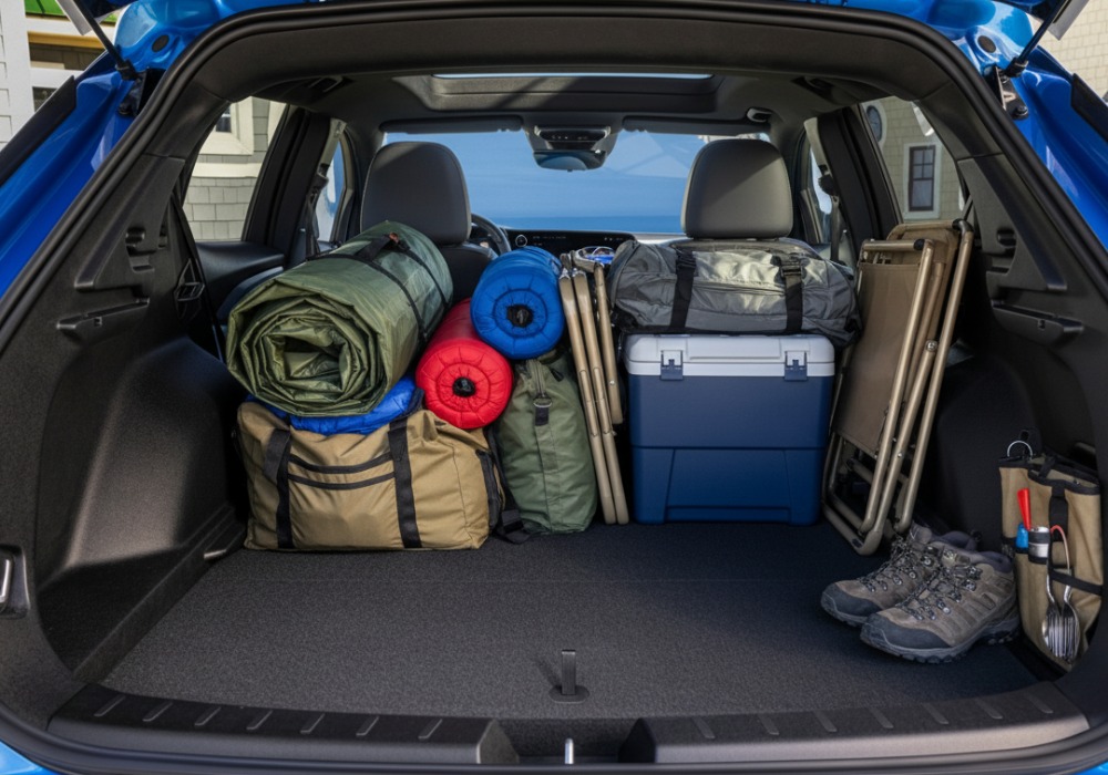 Equinox cargo area loaded with groceries
