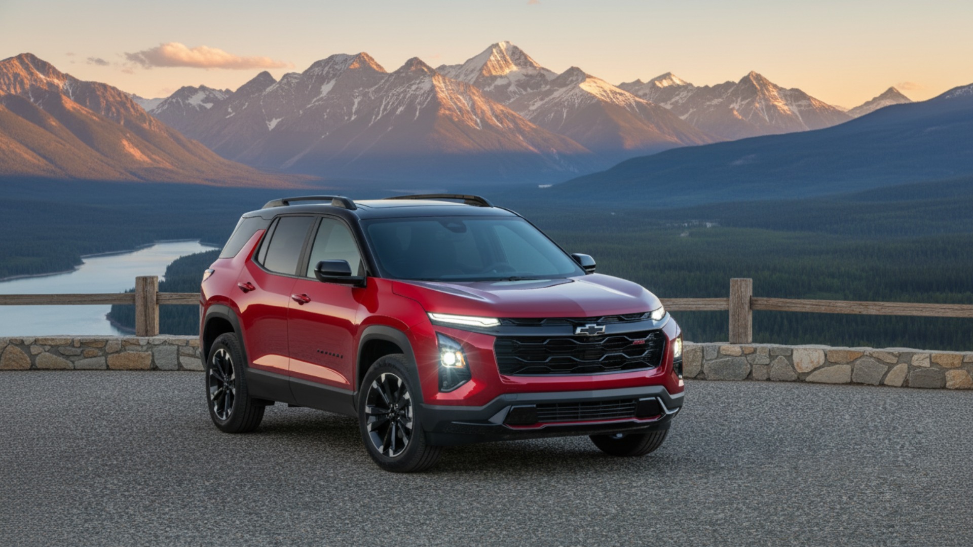 2026 Chevrolet Equinox in Calgary urban setting with mountain backdrop