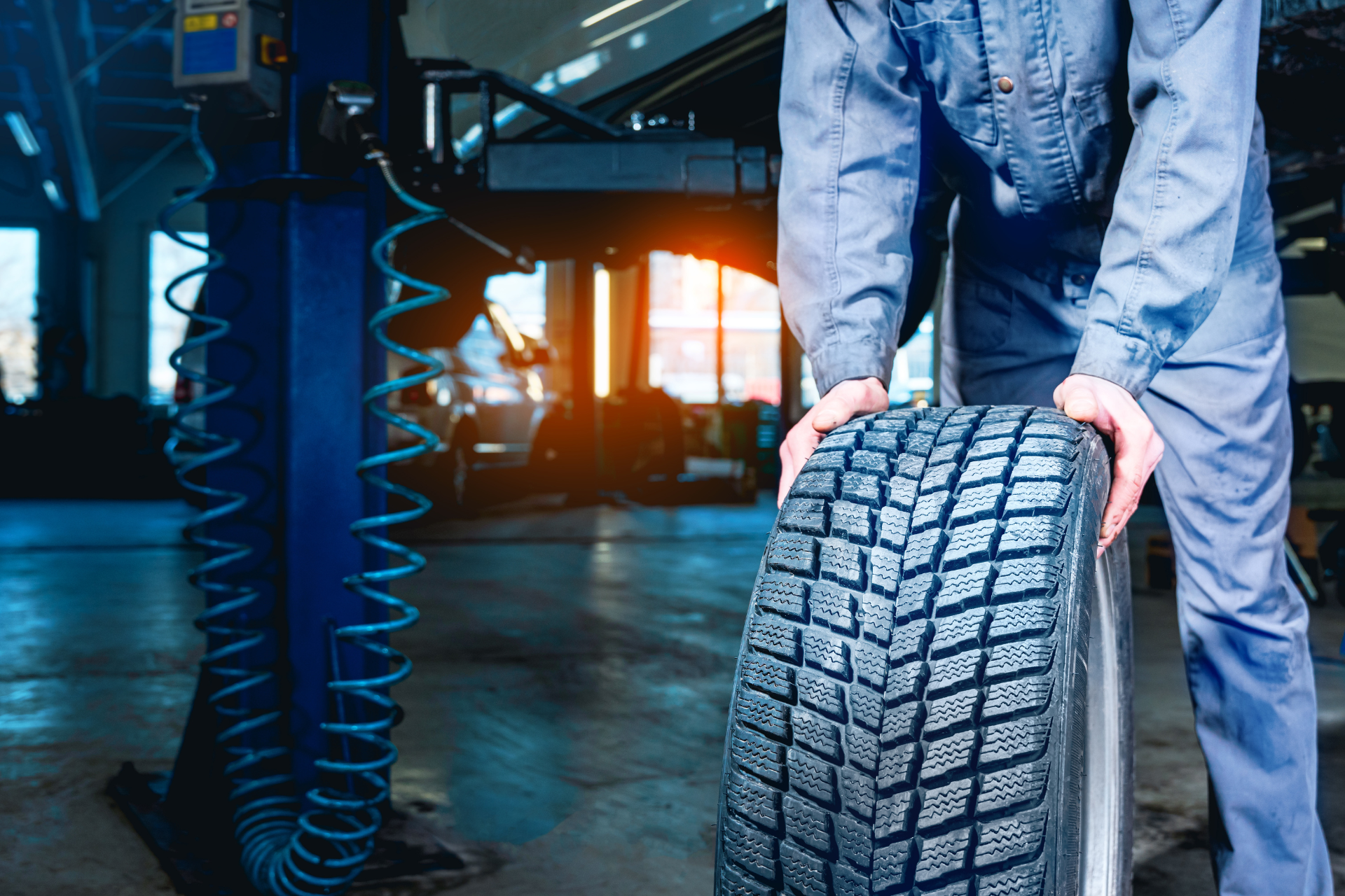 Vehicle tire on road