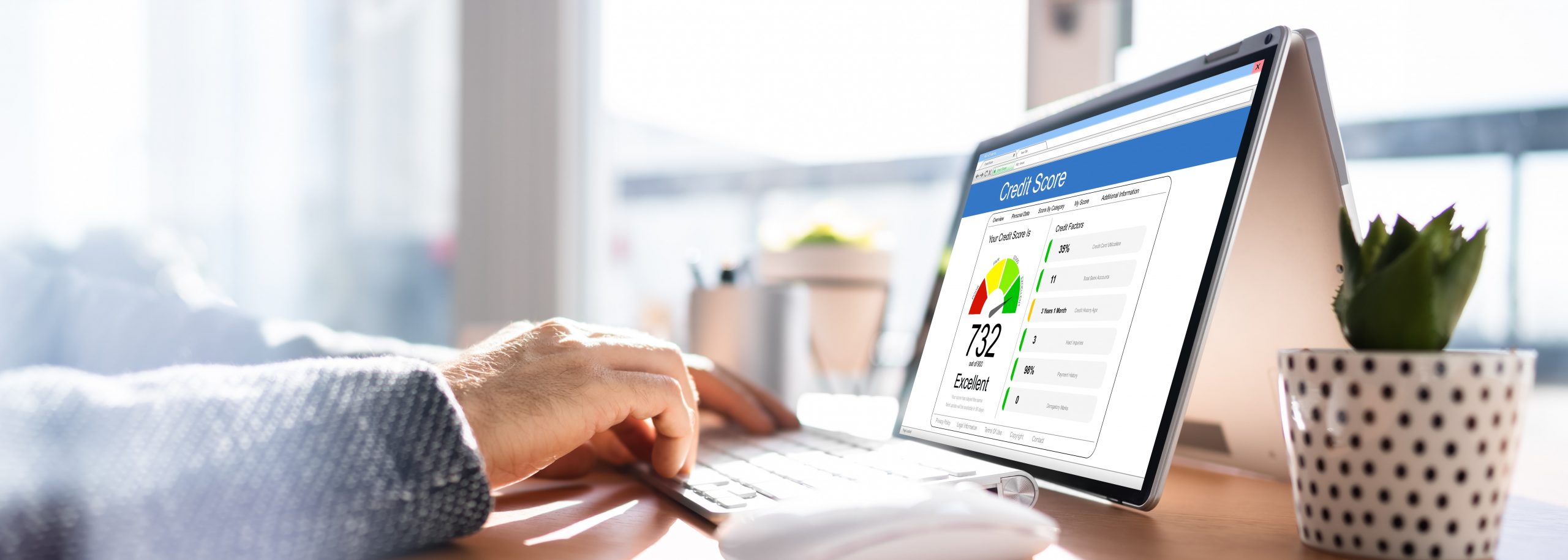 woman checking her credit score on her laptop