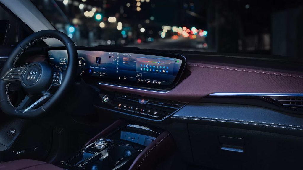 2026 Buick Envision digital cockpit at night with customizable ambient lighting
