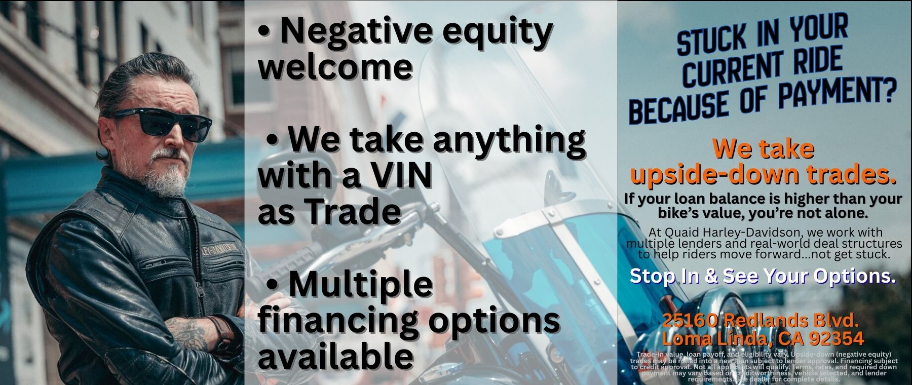 Stuck in your current ride becauses of payment? We take upside-down trades.