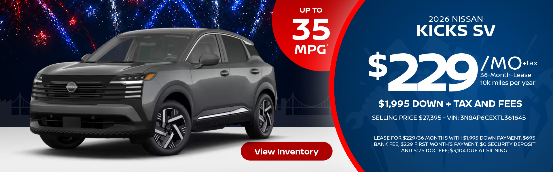 2026 Nissan Kicks Lease offer