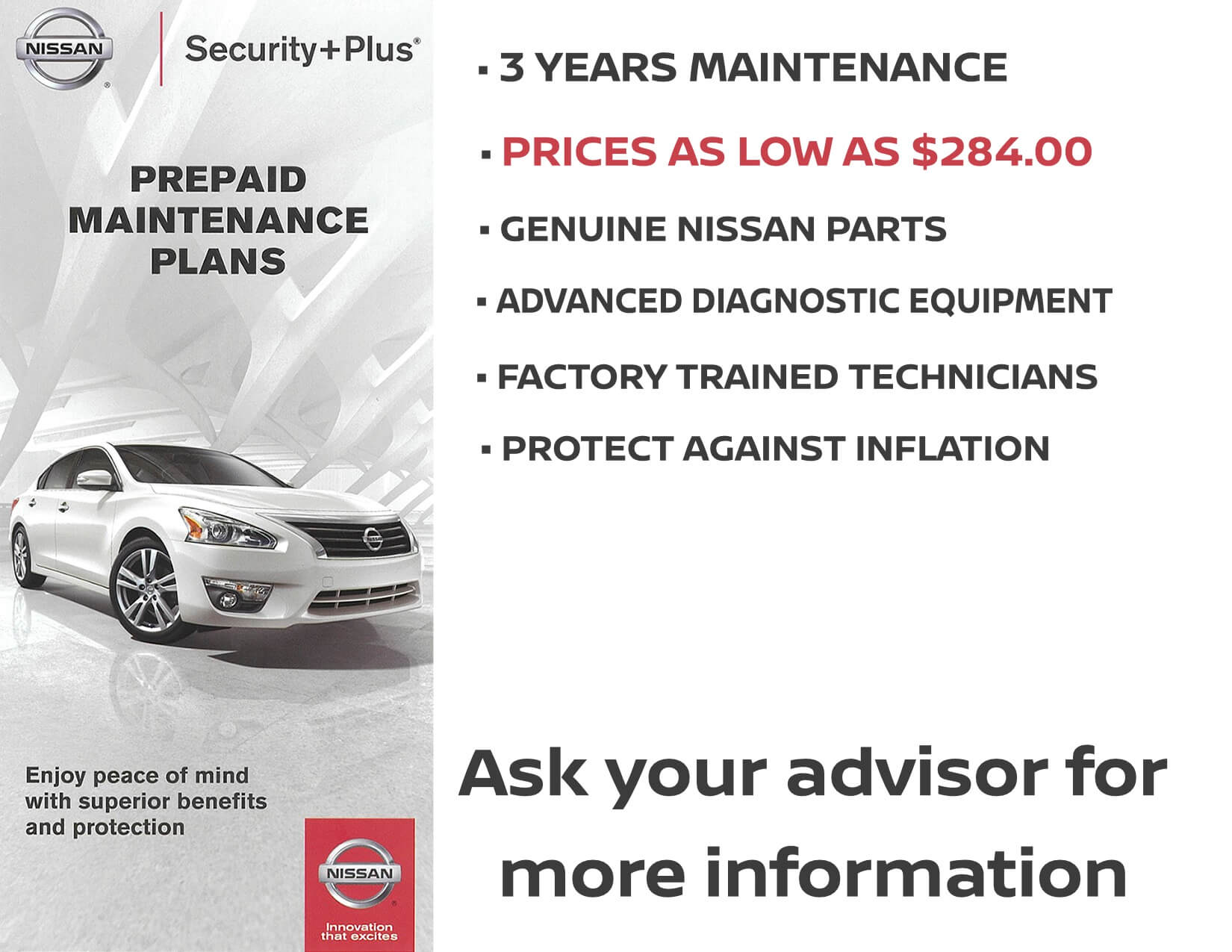 Pre-Paid Maintenance Plans at Woodbury Nissan - Ask your advisor for more information