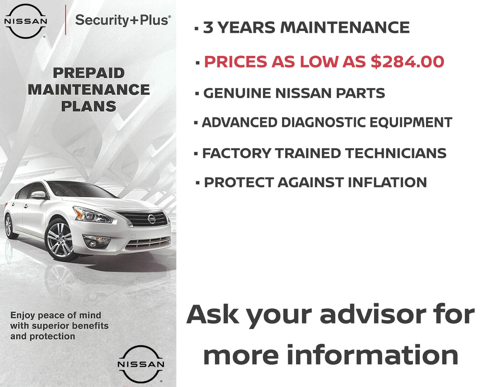 Pre-Paid Maintenance Plans at Woodbury Nissan - Ask your advisor for more information