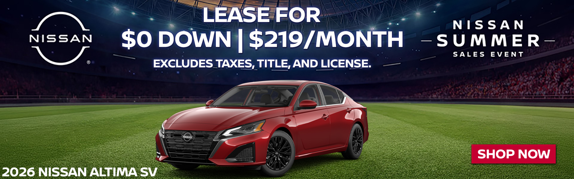2026 Nissan Altima $219/mo. with $0 down! VIN 1N4BL4DV5TN339685 Model #13316 MSRP $29,890. Selling price $27,958. Lease for $219 per month for 39 months totaling $8,541. $0 down payment. Offer excludes government taxes, DMV fees, Woodbury Nissan’s $349 documentation fee and lender’s $695 acquisition fee. 5K miles/yr. Mileage can be upgraded, contact dealer and we can adjust accordingly up to 30k miles a year. Includes all applicable manufacturer rebates and incentives. For well-qualified lessees. Images are for illustration purposes only. Not responsible for typographical errors. Subject to residency restrictions. Expires 6/30/2026.