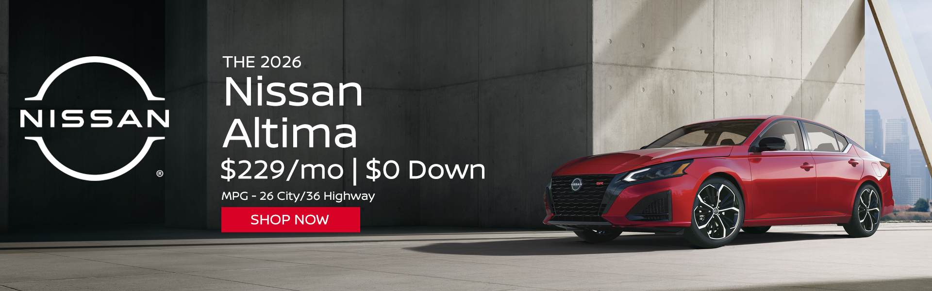 2026 Nissan Altima $229/mo. with $0 down! VIN 1N4BL4DV8TN352284 Model #13316 MSRP $29,690. Selling price $27,780. Lease for $229 per month for 36 months totaling $8,244. $0 down payment. Offer excludes government taxes, DMV fees, Woodbury Nissan’s $349 documentation fee and lender’s $695 acquisition fee. 5K miles/yr. Mileage can be upgraded, contact dealer and we can adjust accordingly up to 30k miles a year. Includes all applicable manufacturer rebates and incentives. For well-qualified lessees. Images are for illustration purposes only. Not responsible for typographical errors. Subject to residency restrictions. Expires 8/31/2026.