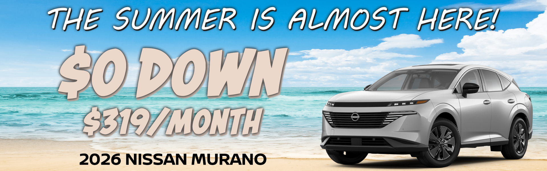 2026 Nissan Murano $319/mo. with $0 down! VIN 5N1AZ3BS5TC116495 Model #23016 MSRP $43,960. Selling price $41,453. Lease for $319 per month for 24 months totaling $7,656. $0 down payment. Offer excludes government taxes, DMV fees, Woodbury Nissan’s $349 documentation fee and lender’s $695 acquisition fee. 5K miles/yr. Mileage can be upgraded, contact dealer and we can adjust accordingly up to 30k miles a year. Includes all applicable manufacturer rebates and incentives. For well-qualified lessees. Images are for illustration purposes only. Not responsible for typographical errors. Subject to residency restrictions. Expires 6/30/2026.