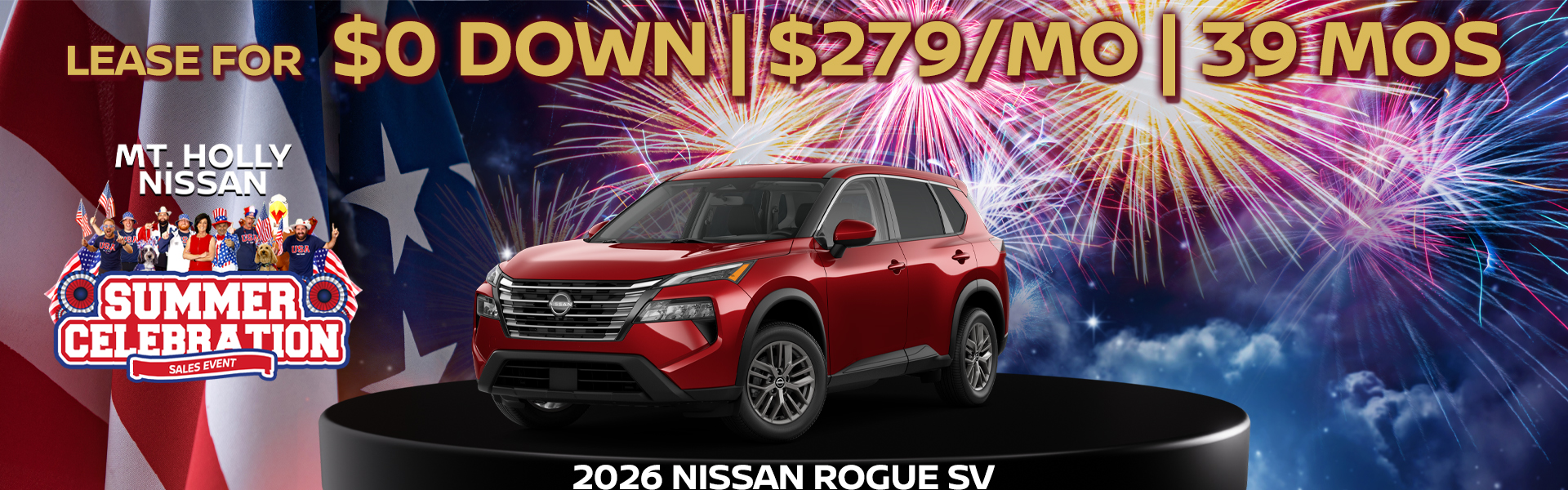 2026 Nissan Rogue $279/mo. with $0 down! VIN 5N1BT3BBXTC807964 Model #54216 MSRP $34,400. Selling price $32,637. Lease for $279 per month for 39 months totaling $10,881. $0 down payment. Offer excludes government taxes, DMV fees, Woodbury Nissan’s $349 documentation fee and lender’s $995 acquisition fee. 5K miles/yr. Mileage can be upgraded, contact dealer and we can adjust accordingly up to 30k miles a year. Includes all applicable manufacture rebates and incentives. For well-qualified lessees. Images are for illustration purposes only. Not responsible for typographical errors. Subject to residency restrictions. Expires 7/31/2026.