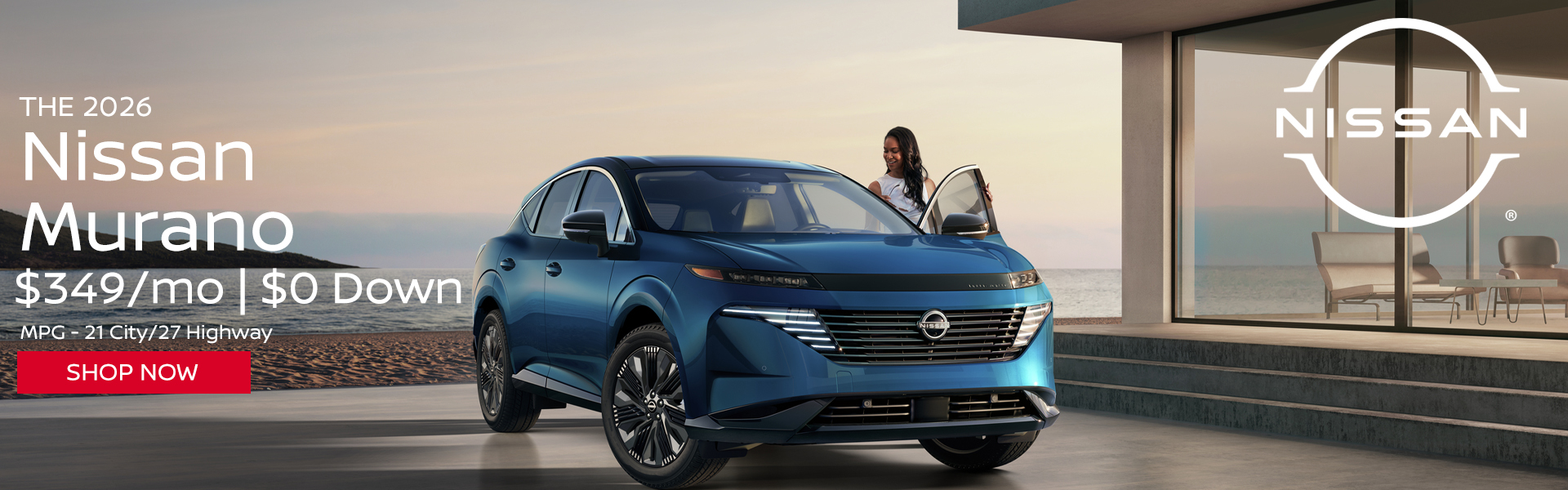 2026 Nissan Murano $349/mo. with $0 down! VIN 5N1AZ3BS0TC122673 Model #53016 MSRP $44,010. Selling price $41,503. Lease for $349 per month for 36 months totaling $12,564. $0 down payment. Offer excludes government taxes, DMV fees, Mount Holly Nissan’s $349 documentation fee and lender’s $695 acquisition fee. 5K miles/yr. Mileage can be upgraded, contact dealer and we can adjust accordingly up to 30k miles a year. Includes all applicable manufacturer rebates and incentives. For well-qualified lessees. Images are for illustration purposes only. Not responsible for typographical errors. Subject to residency restrictions. Expires 8/31/2026.