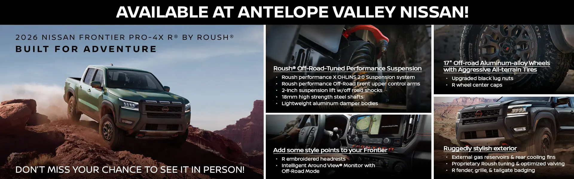 The New 2026 Nissan Frontier Pro4x Roush is here! Available at Antelope Valley Nissan Don’t miss your chance to see it in person!