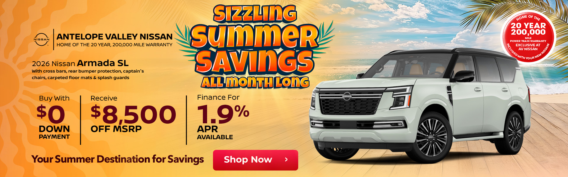 2026 Nissan Armada SL with cross bars, rear bumper protection, captain's chairs, carpeted floor mats & splash guards. Buy with $0 down $8,500 Off MSRP! | Available 1.9% APR
