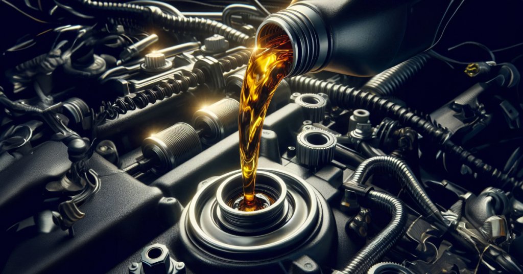 conventional vs synthetic oil being poured to a vehicle engine
