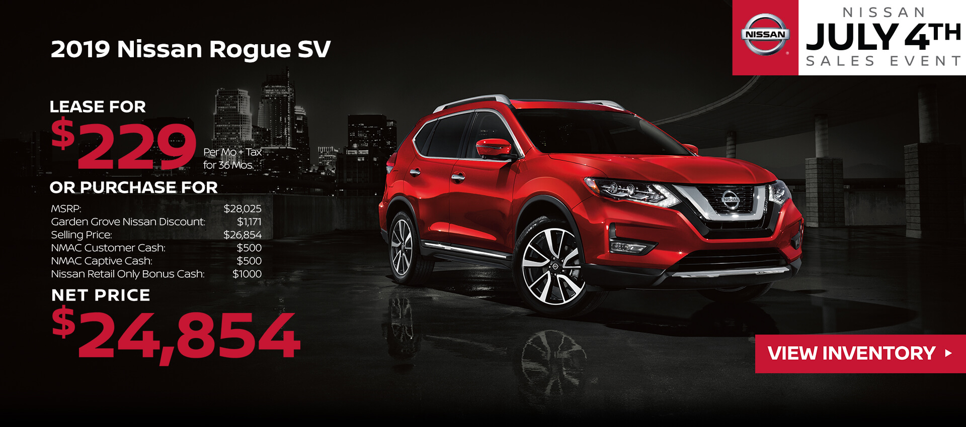 2019 Nissan Rogue Lease for $229