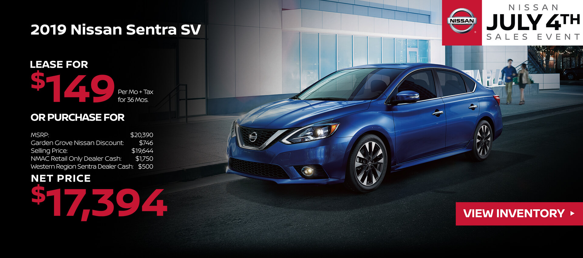 2019 Nissan Sentra Lease for $149