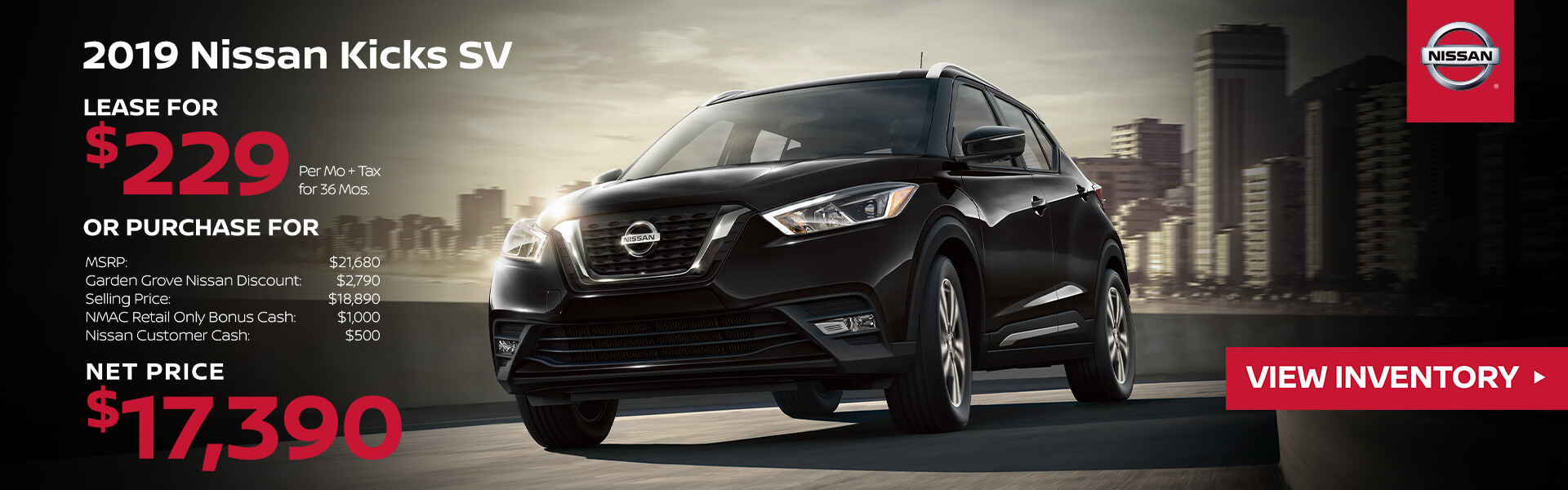 2019 Nissan Kicks Lease for $229