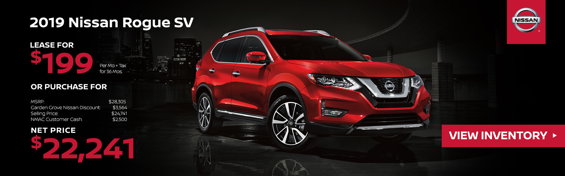 2019 Nissan Rogue Lease for $199