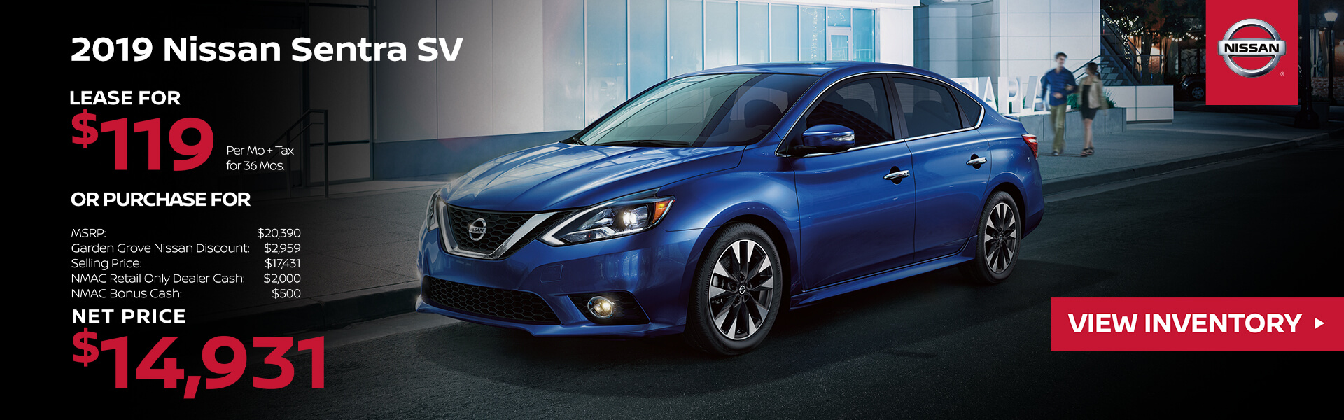 2019 Nissan Sentra Lease for $119
