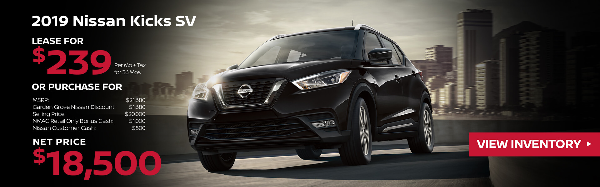 2019 Nissan Kicks Lease for $239