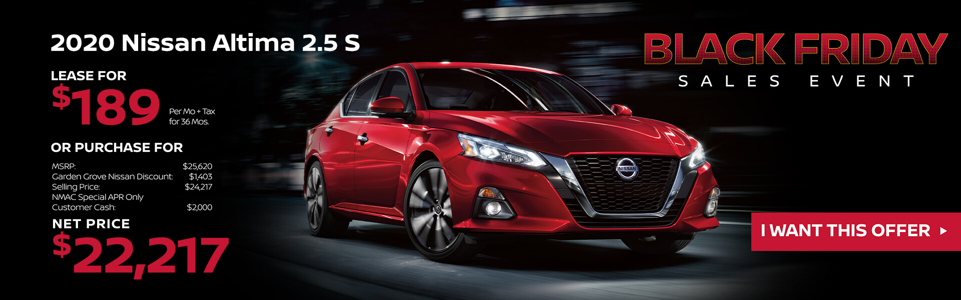 2020 Nissan Altima Lease for $189