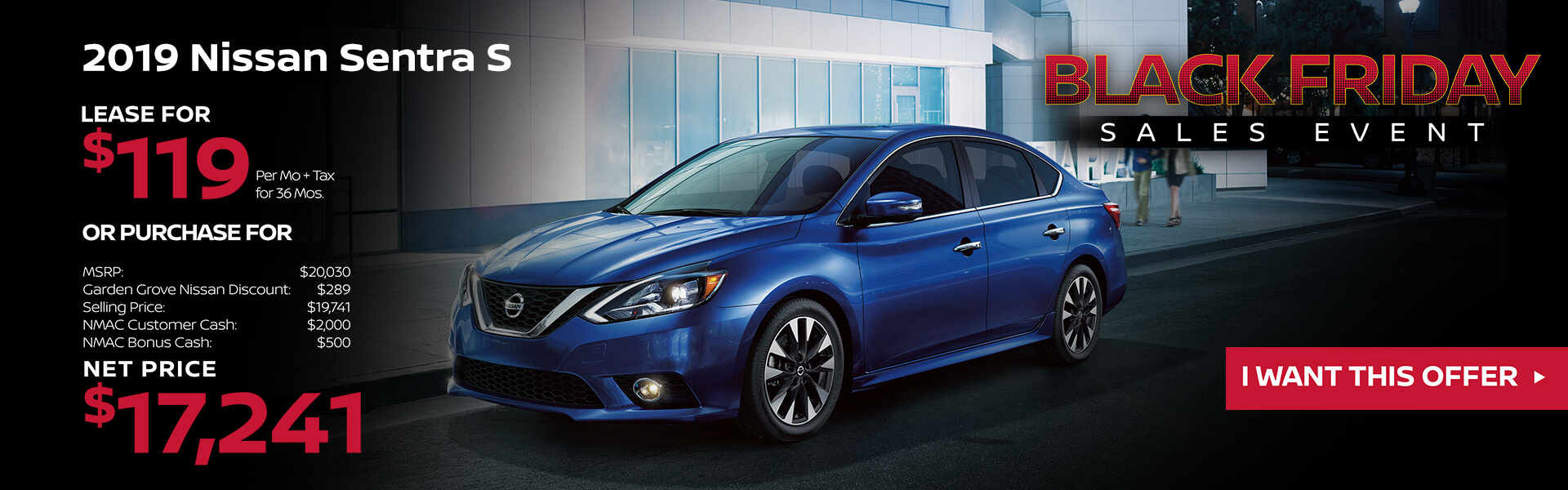 2019 Nissan Sentra Lease for $119