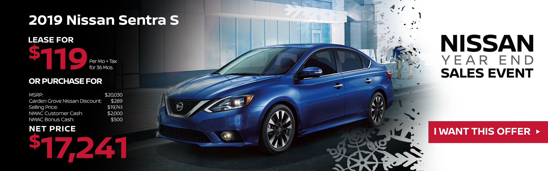2019 Nissan Sentra Lease for $119