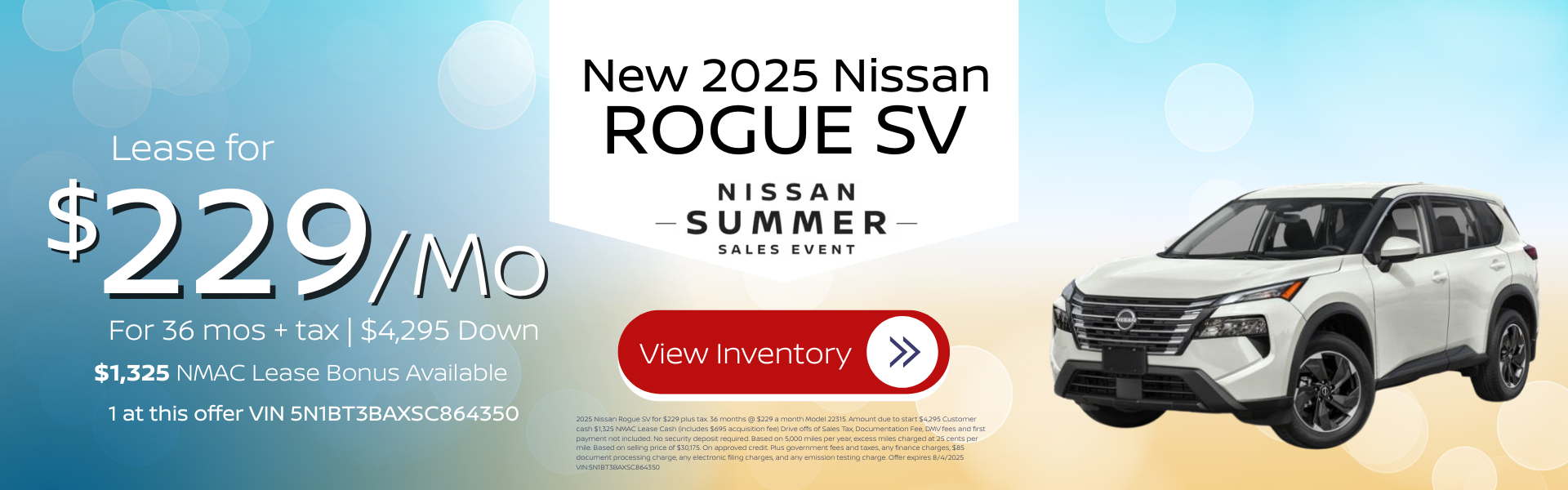 2025 Nissan Rogue SV for $229