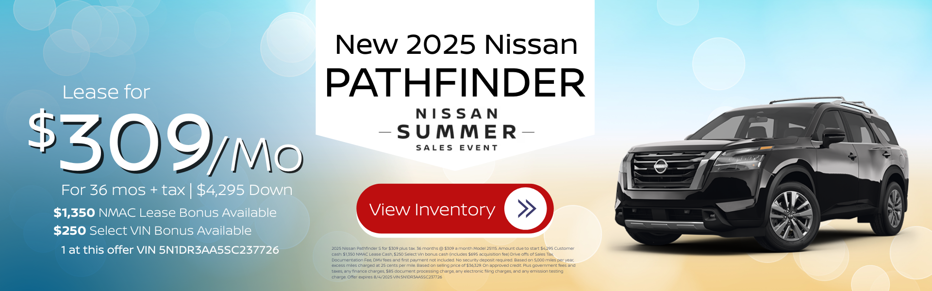 2025 Nissan Pathfinder S for $309