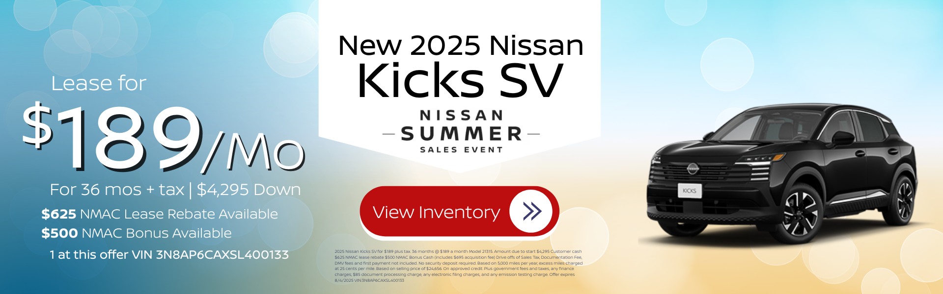 2025 Nissan Kicks SV for $189