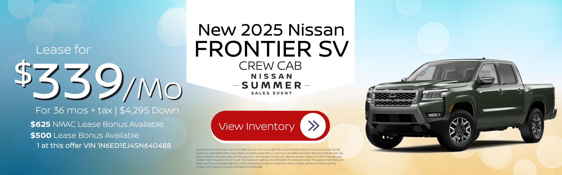2025 Nissan Frontier Crew Cab SV for $339
