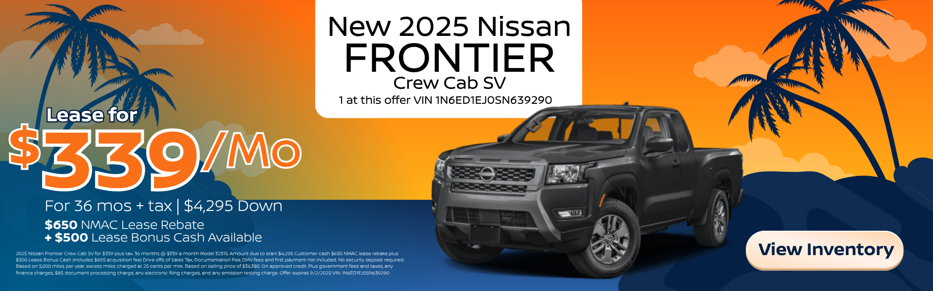 2025 Nissan Frontier Crew Cab SV for $339