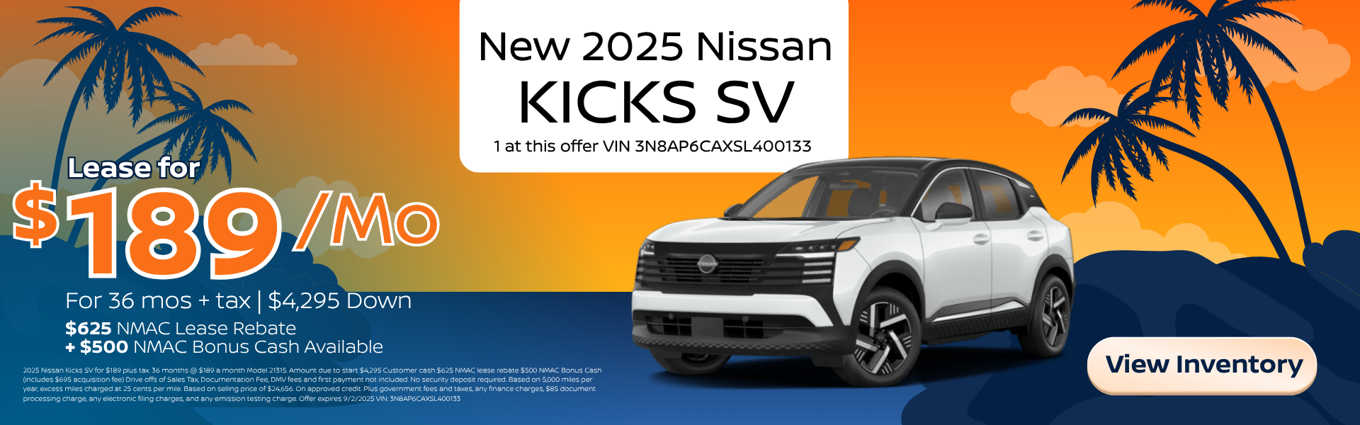 2025 Nissan Kicks SV for $189