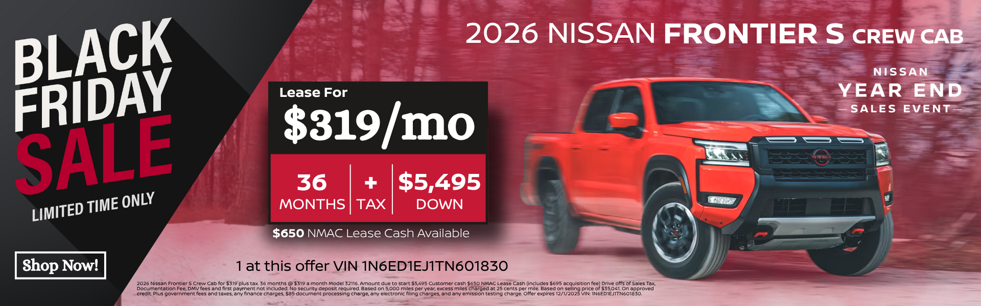 2025 Nissan Frontier SV Crew Cab for $319 2026 Nissan Frontier S Crew Cab