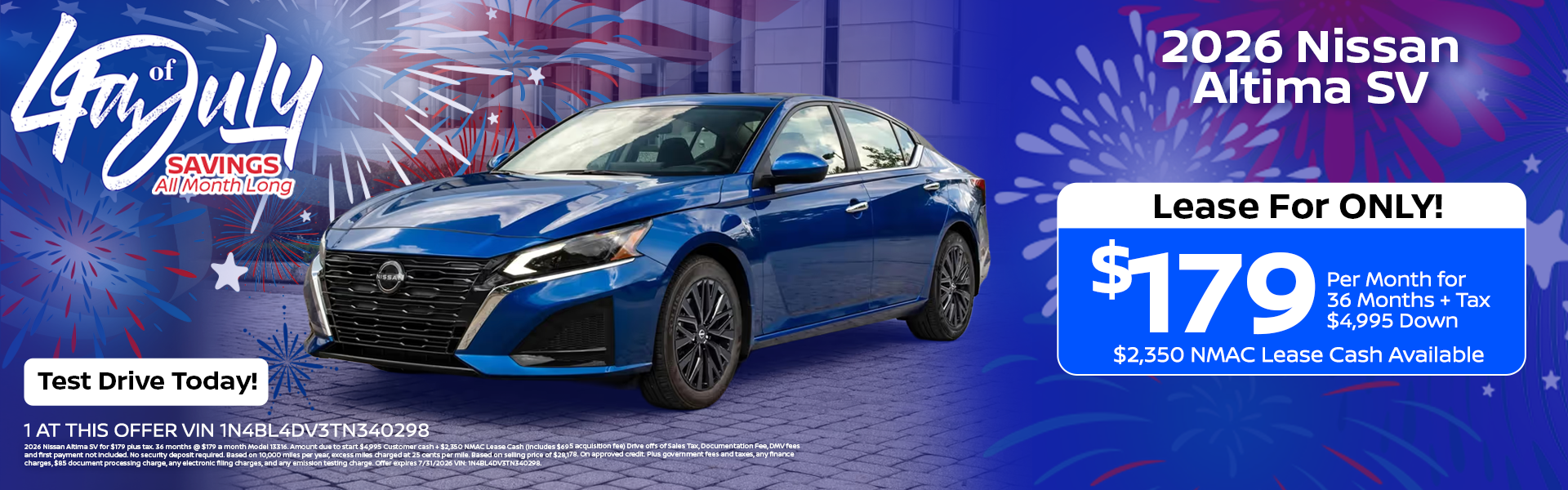 2026 Nissan Altima SV Lease Offer at Garden Grove Nissan