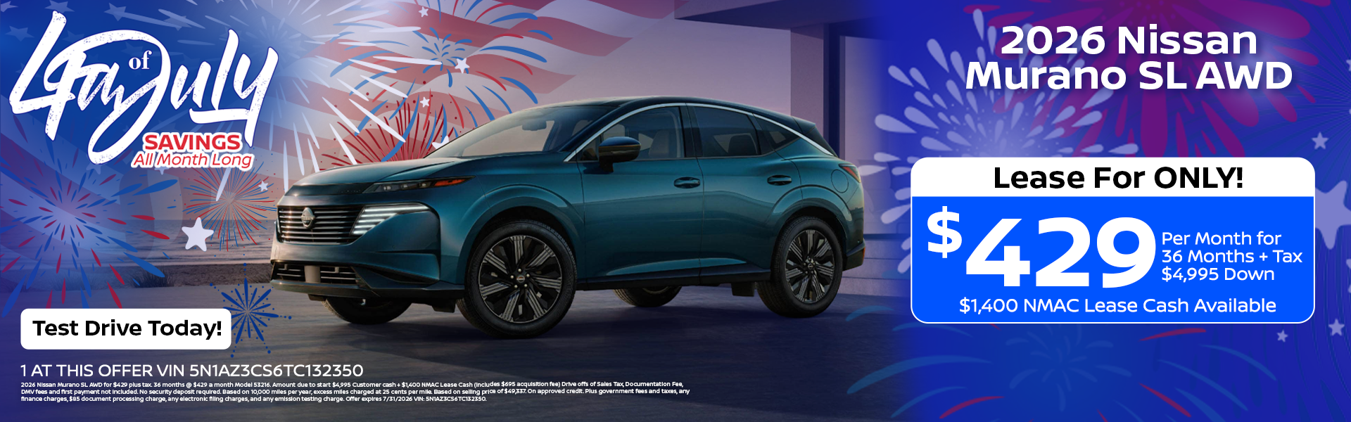2026 Nissan Murano SL AWD Lease Offer at Garden Grove Nissan