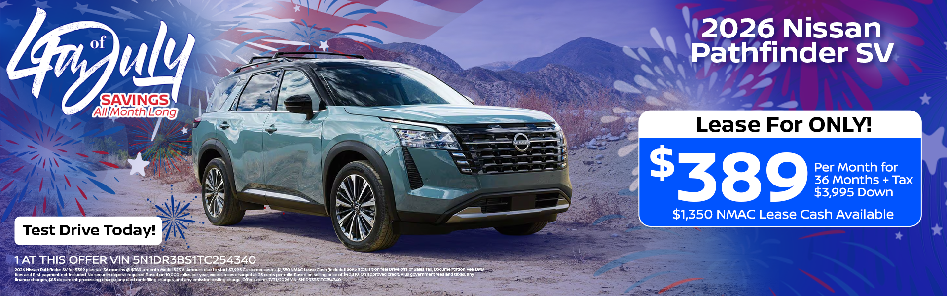 2026 Nissan Pathfinder SV Lease Offer at Garden Grove Nissan
